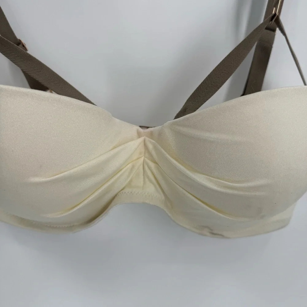 Victoria’s Secret NWT Bikini swim top Size 34DD Cream/tan Ruched Satin - Picture 6 of 11